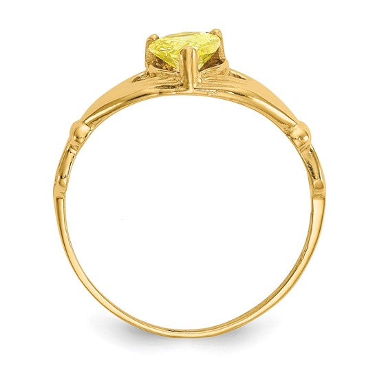 10kt Yellow Gold CZ November Birthstone Claddagh Heart Ring