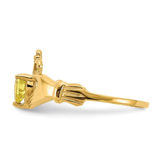 10kt Yellow Gold CZ November Birthstone Claddagh Heart Ring