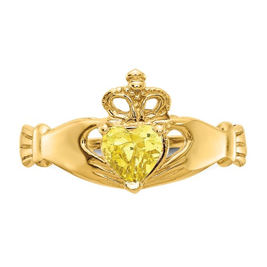 10kt Yellow Gold CZ November Birthstone Claddagh Heart Ring