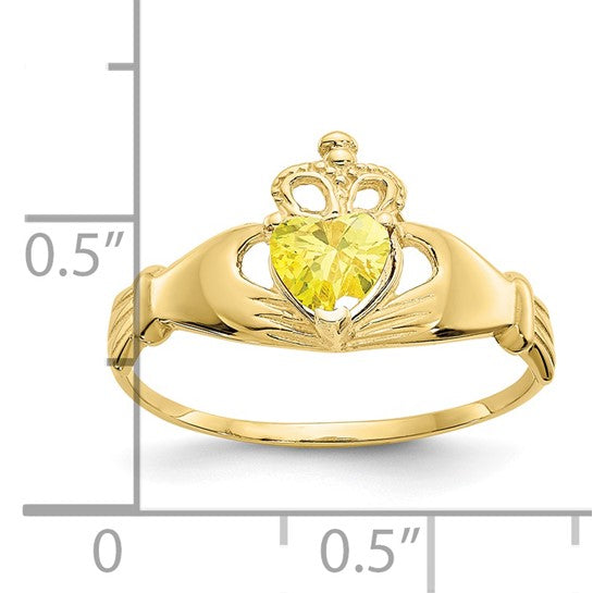 10kt Yellow Gold CZ November Birthstone Claddagh Heart Ring