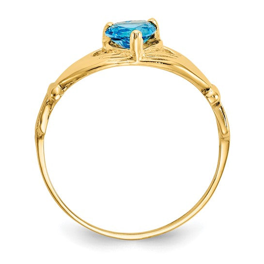 10kt Yellow Gold CZ December Birthstone Claddagh Heart Ring