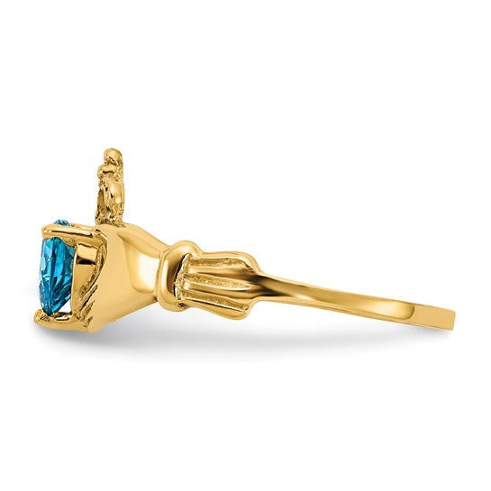 10kt Yellow Gold CZ December Birthstone Claddagh Heart Ring
