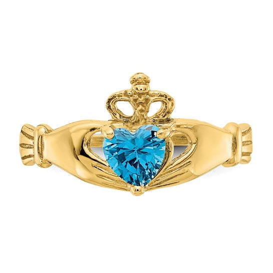 10kt Yellow Gold CZ December Birthstone Claddagh Heart Ring