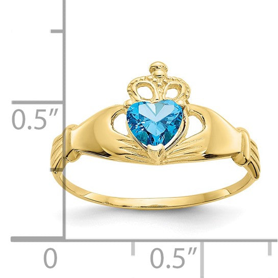 10kt Yellow Gold CZ December Birthstone Claddagh Heart Ring