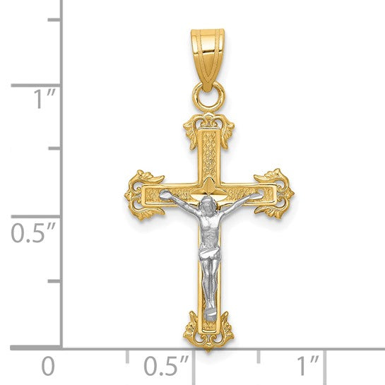 10KT Two-tone Diamond-cut Crucifix Pendant