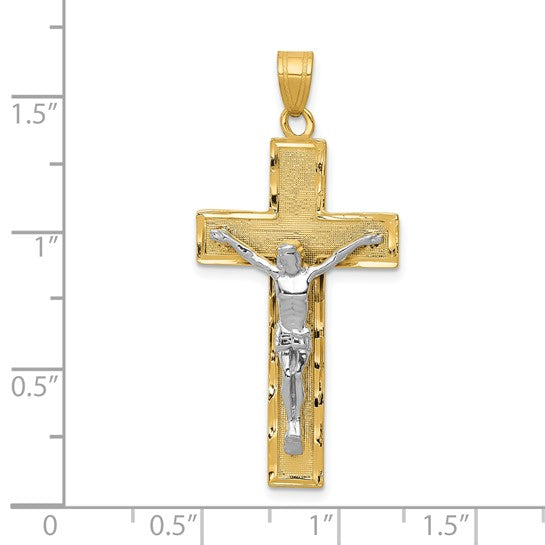 10KT Two-tone Diamond-cut Crucifix Pendant