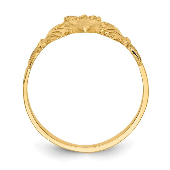 10kt Yellow Gold Satin & Diamond-cut Claddagh Ring