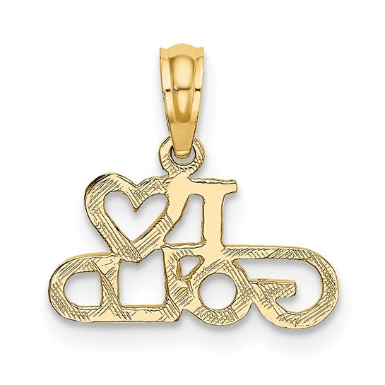 10KT Yellow Gold Polished / Textured I LOVE GOLD Charm