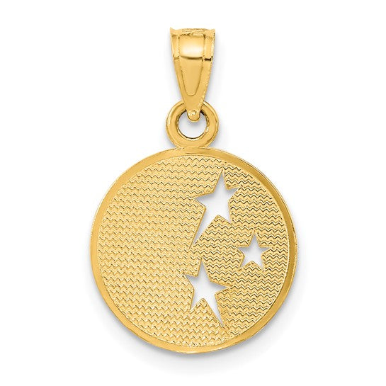 10kt Yellow Gold Polished Flat-Backed Moon with Three Stars Pendant
