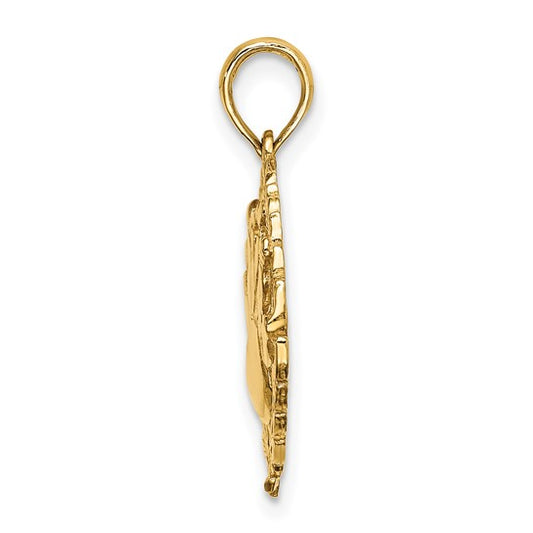 10KT Yellow Gold Bowling Story in Leaf Circle Charm
