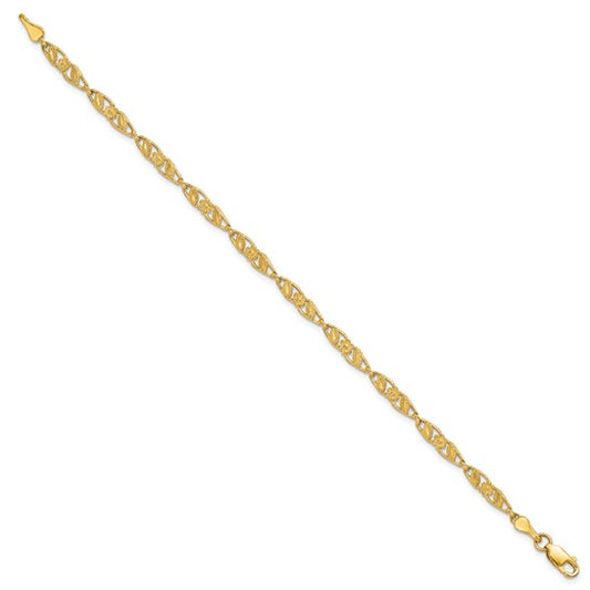 10kt Yellow Gold Solid Polished Open Back Flower & Leaf Bracelet