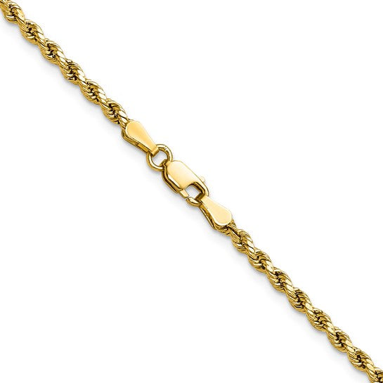 10kt Yellow Gold 2.5mm Semi-solid D/C Rope Chain