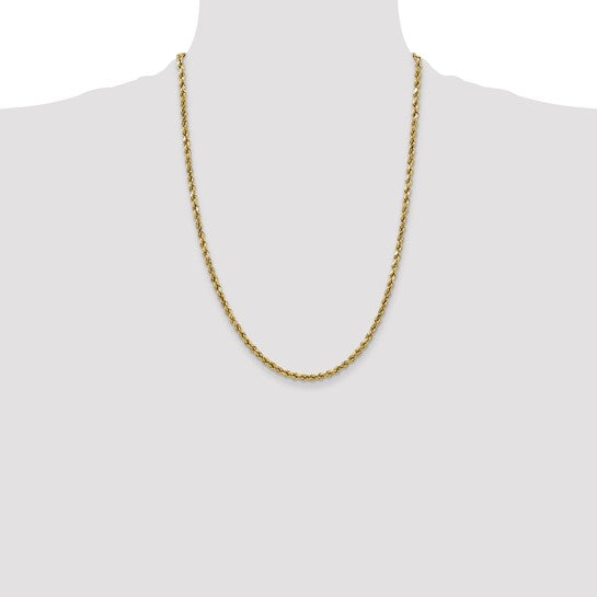 10kt Yellow Gold 2.5mm Semi-solid D/C Rope Chain