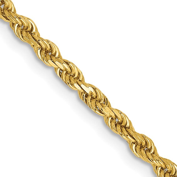 10kt Yellow Gold 2.5mm Semi-solid D/C Rope Chain