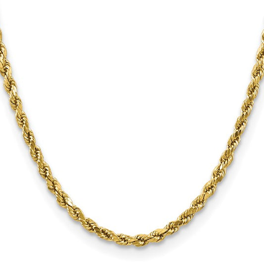 10kt Yellow Gold 4mm Semi-solid D/C Rope Chain