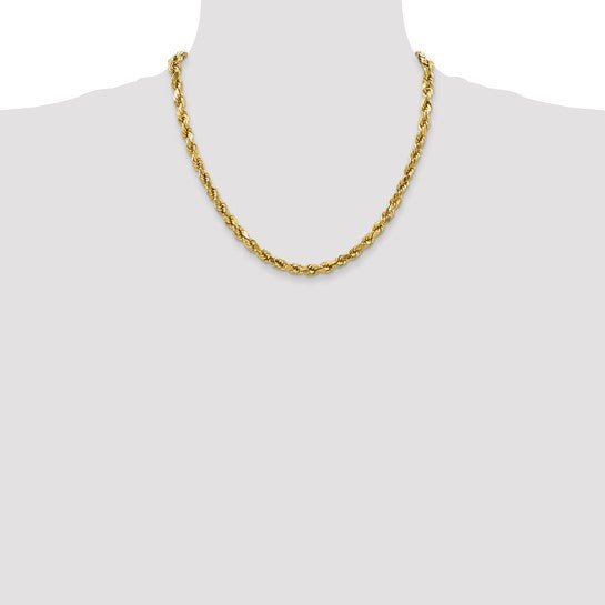 10kt Yellow Gold 4mm Semi-solid D/C Rope Chain