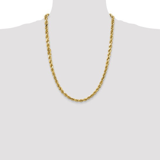 10kt Yellow Gold 4mm Semi-solid D/C Rope Chain