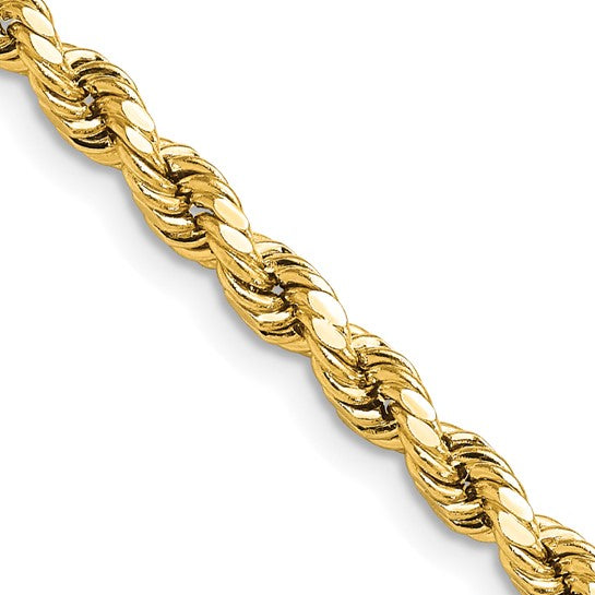 10kt Yellow Gold 4mm Semi-solid D/C Rope Chain