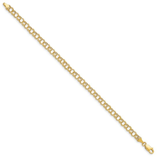10kt Yellow Gold Hollow Double Link Charm Bracelet