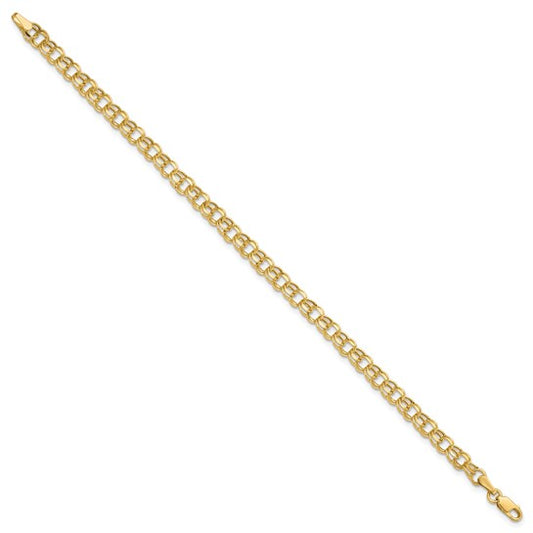 10kt Yellow Gold 7in 4.5mm Hollow Diamond-cut Double Link Charm Bracelet