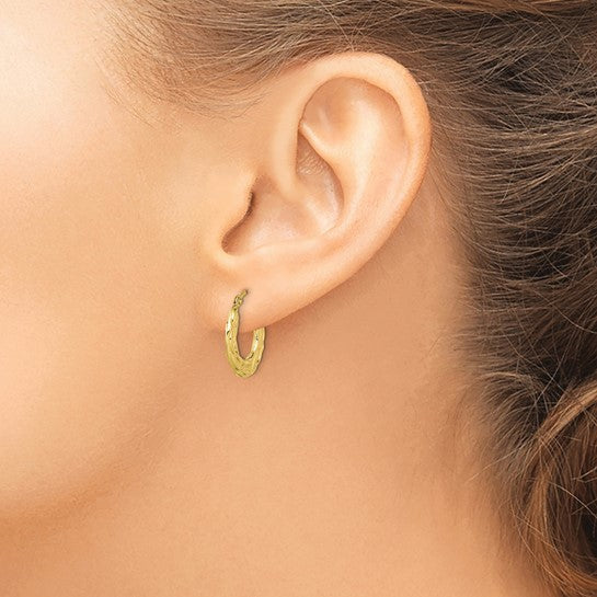 10kt Yellow Gold Patterned Hollow Hoop Earrings
