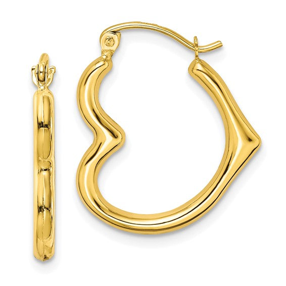10KT Yellow Gold Hollow Heart Shape Hollow Hoop Earrings