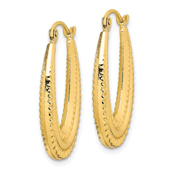 10KT Yellow Gold Textured Oval Hollow Hoop Earrings