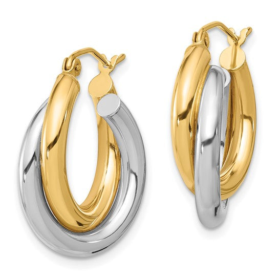 10kt Two-tone Polished Double Tube Hoop Earrings