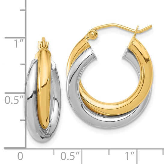 10kt Two-tone Polished Double Tube Hoop Earrings