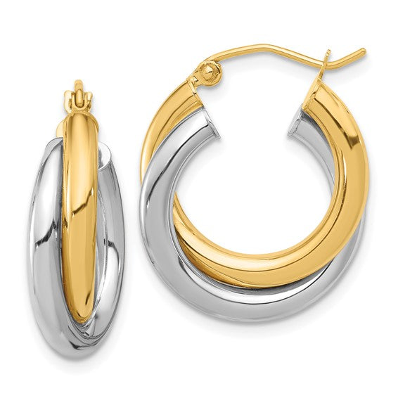 10kt Two-tone Polished Double Tube Hoop Earrings