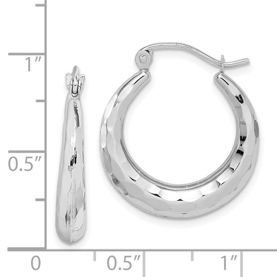 10kt White Gold Polished & D/C Hoop Earrings