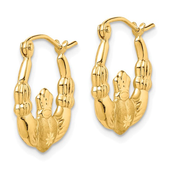 10kt Yellow Gold Polished & Satin Claddagh Hoop Earrings