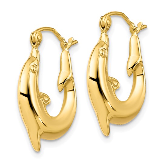 10kt Yellow Gold Polished Dolphin Hoop Earrings