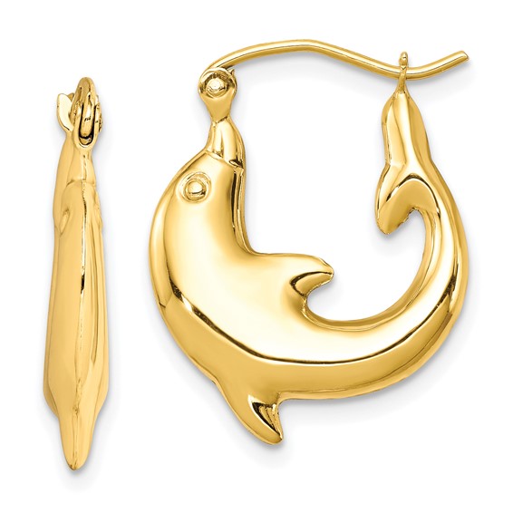 10kt Yellow Gold Polished Dolphin Hoop Earrings