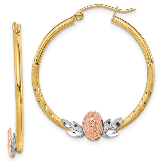 10kt Tri-color Guadalupe Hoop Earrings