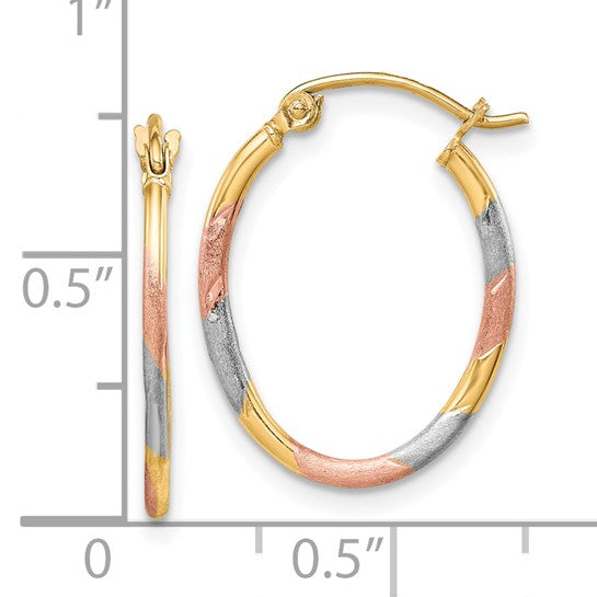 10kt Tri-Color Diamond Cut Hoop Earrings