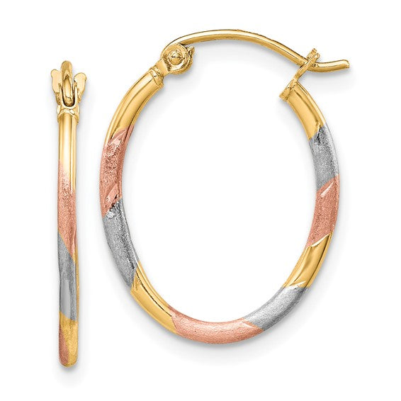10kt Tri-Color Diamond Cut Hoop Earrings