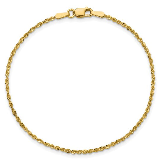 10kt Yellow Gold 1.5mm Extra-Light D/C Rope Chain Anklet