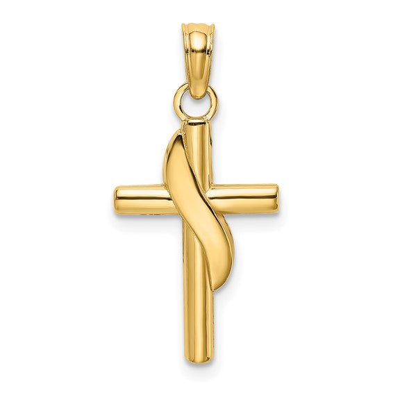 10KT Yellow Gold Polished W/ Banner Cross Charm
