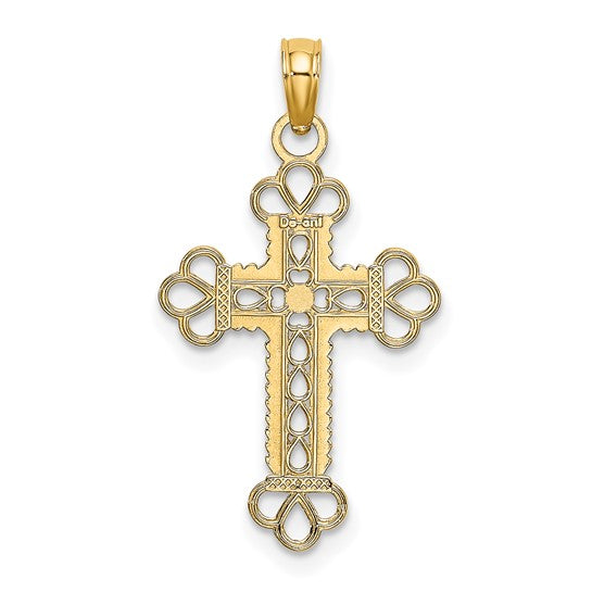 10kt Yellow Gold Textured and Cut-Out W/ Rope Frame Block Cross Charm