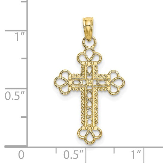 10kt Yellow Gold Textured and Cut-Out W/ Rope Frame Block Cross Charm