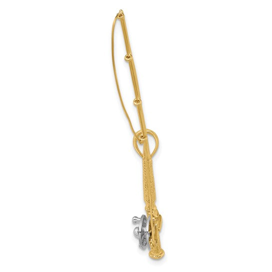 10kt Yellow Gold w/Rhodium 3-D Fly Rod Fishing Pole Charm