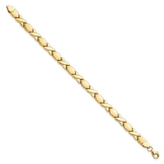 10kt Yellow Gold Polished and Brushed X/O Fancy Bracelet