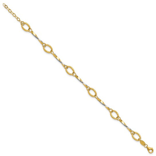 Leslie's 10KT with White Rhodium Polished 6.5 inch with 1in ext. Fancy Link Bracelet