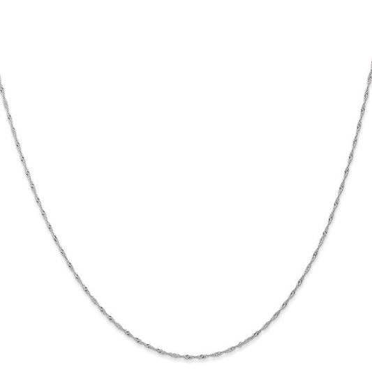 14KT White Gold 24 inch Carded 1mm Singapore with Spring Ring Clasp Chain