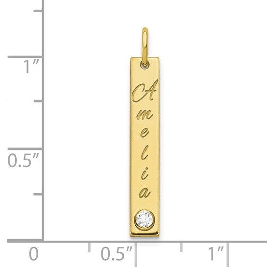 10kt Yellow Gold Small Epoxy Name w/14k Bezel Birthstone Bar Charm