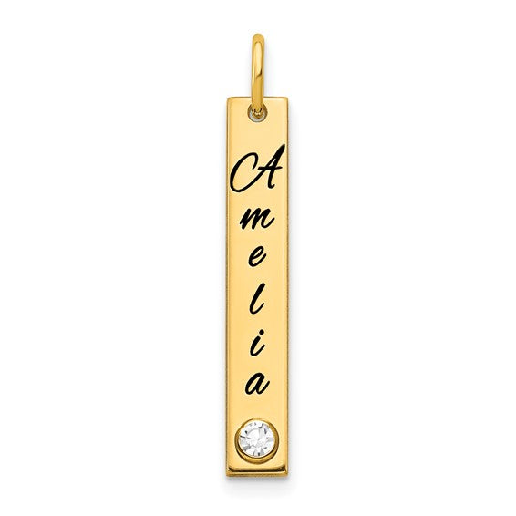 10kt Yellow Gold Small Epoxy Name w/14k Bezel Birthstone Bar Charm