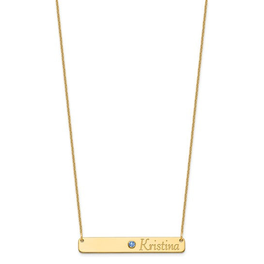 10kt Yellow Gold Personalized Bar w/ 14k Bezel Birthstone Necklace