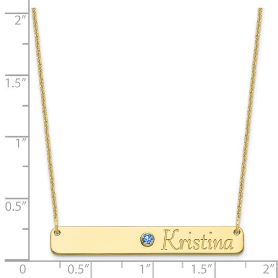 10kt Yellow Gold Personalized Bar w/ 14k Bezel Birthstone Necklace