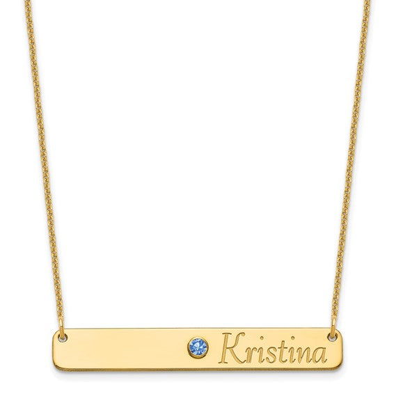 10kt Yellow Gold Personalized Bar w/ 14k Bezel Birthstone Necklace